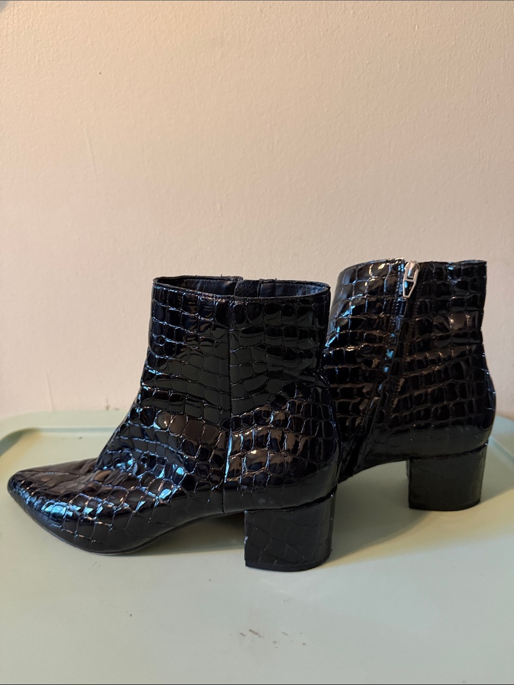 Dolce Vita Black Croc-Embossed Ankle Booties